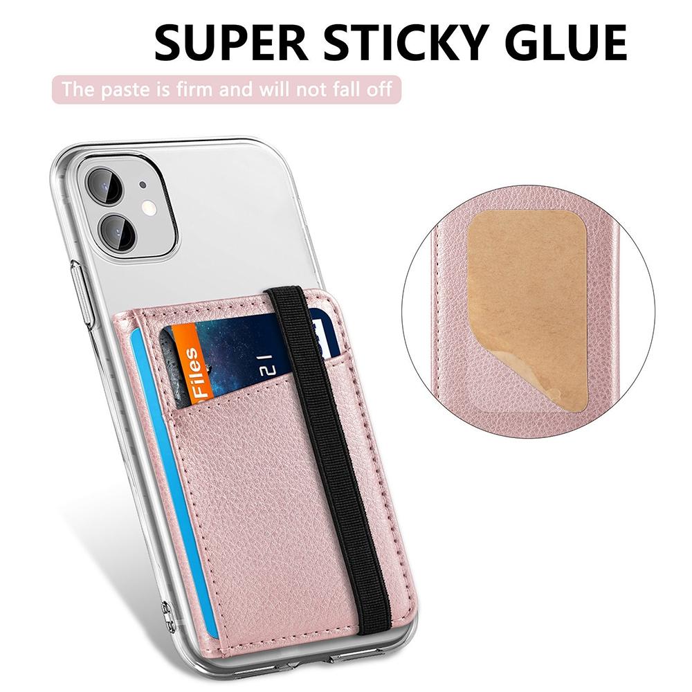 Pu Leather Phone Card Holder With Bracket Multifunctional - Rose Gold