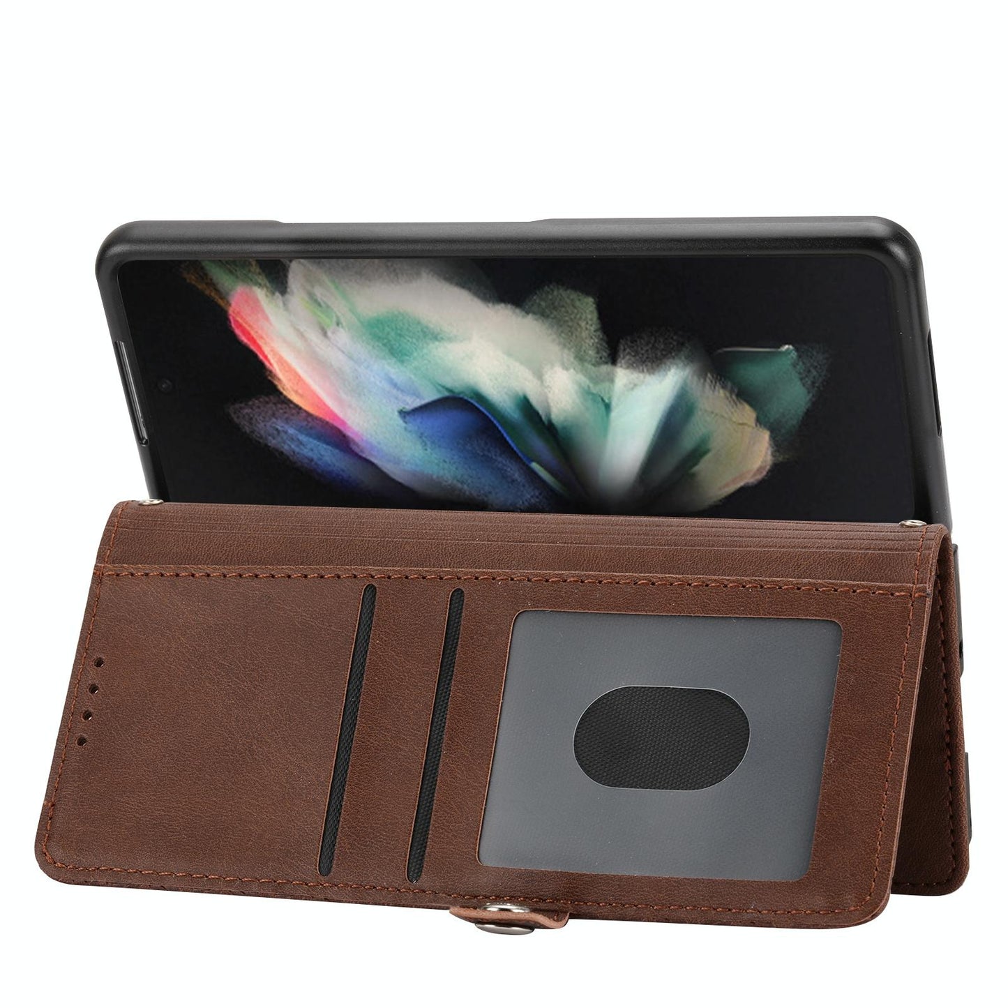For Samsung Galaxy Z Fold4 5G Textured Leather Phone Case - Cubic Grid Design - Brown