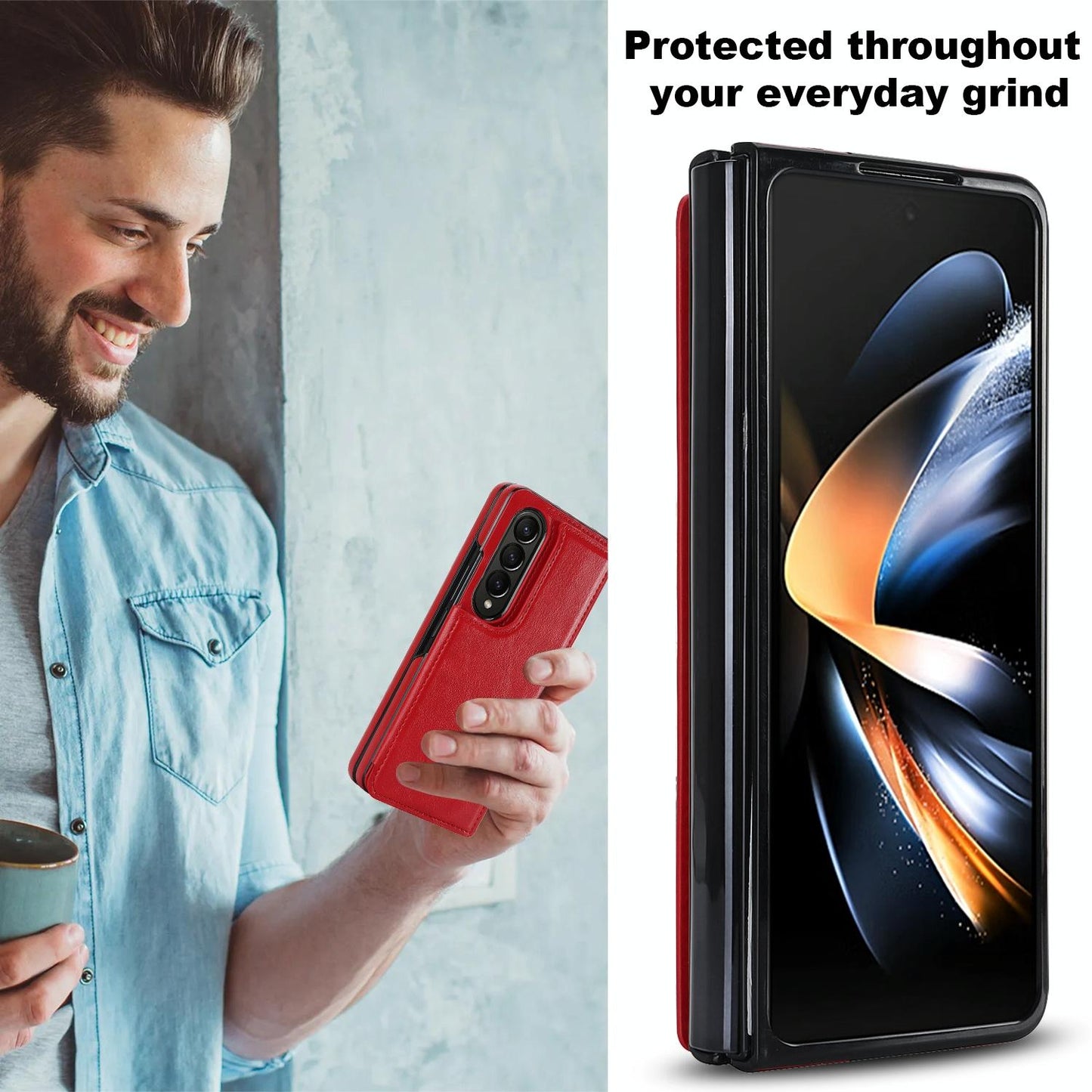 Full Coverage Double Buckle Phone Case for Samsung Galaxy z Fold 4 - Rose Gold