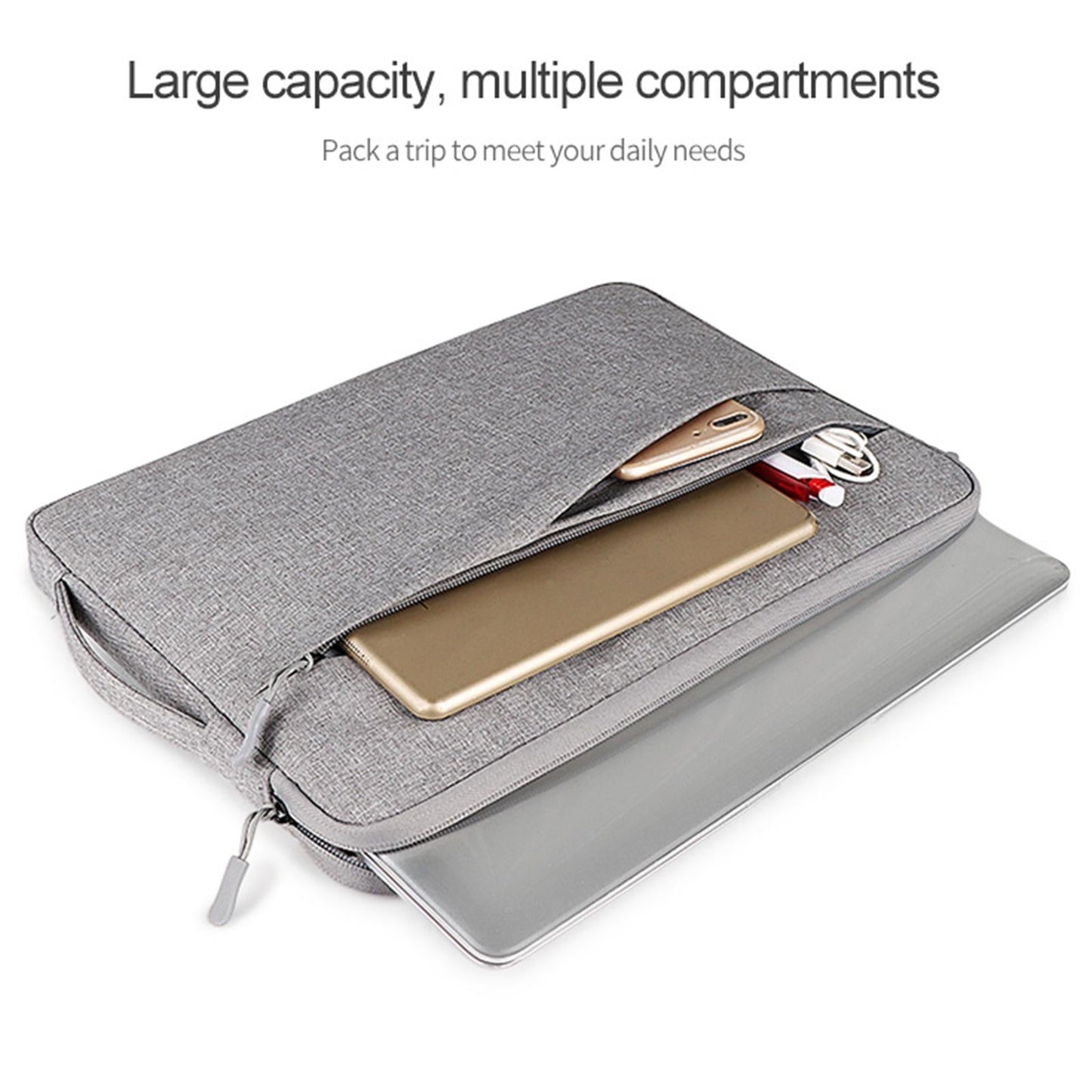 13.3 Inch Polyester Laptop Liner Bag with Small Bag - Ideal for Notebooks - Black
