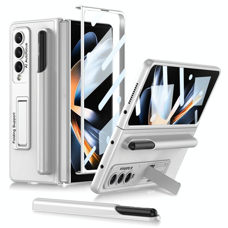 Leather Case with Holder & Pen Slots for Samsung Galaxy z Fold 4 - Thin & Shockproof - Dark Night Green