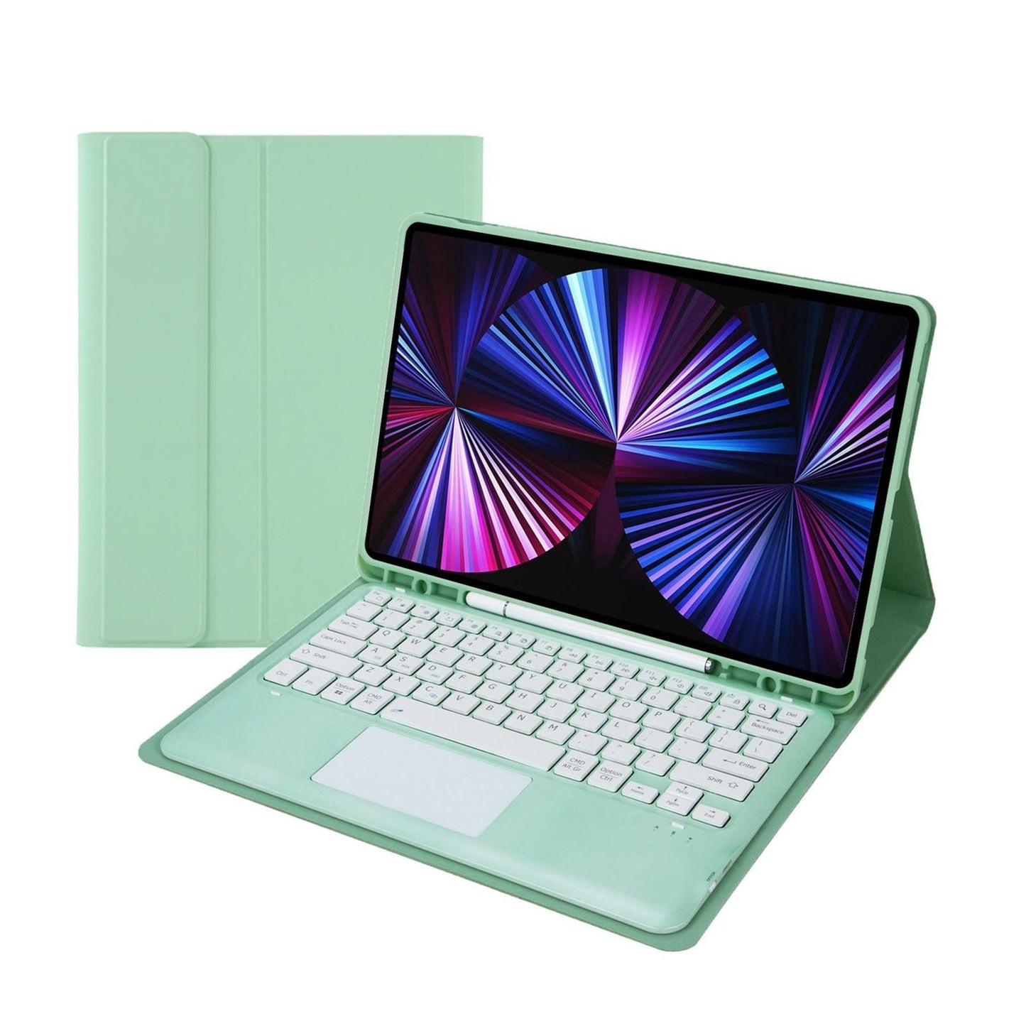 Detachable Bluetooth Keyboard Leather Case For Ipad Pro 12.9 2021 / 2020 / 2018 With Touch Pad - Dark Green