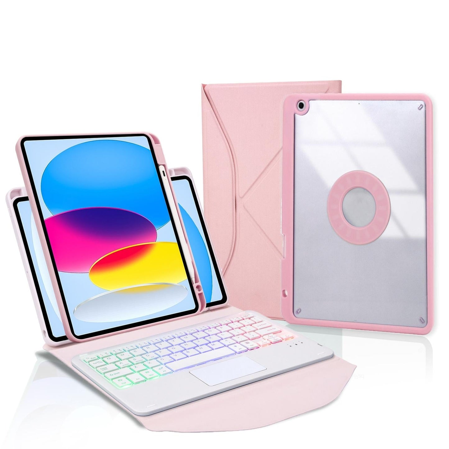 Touchpad Bluetooth Keyboard Leather Tablet Case With Pen Slot And Backlight - Green