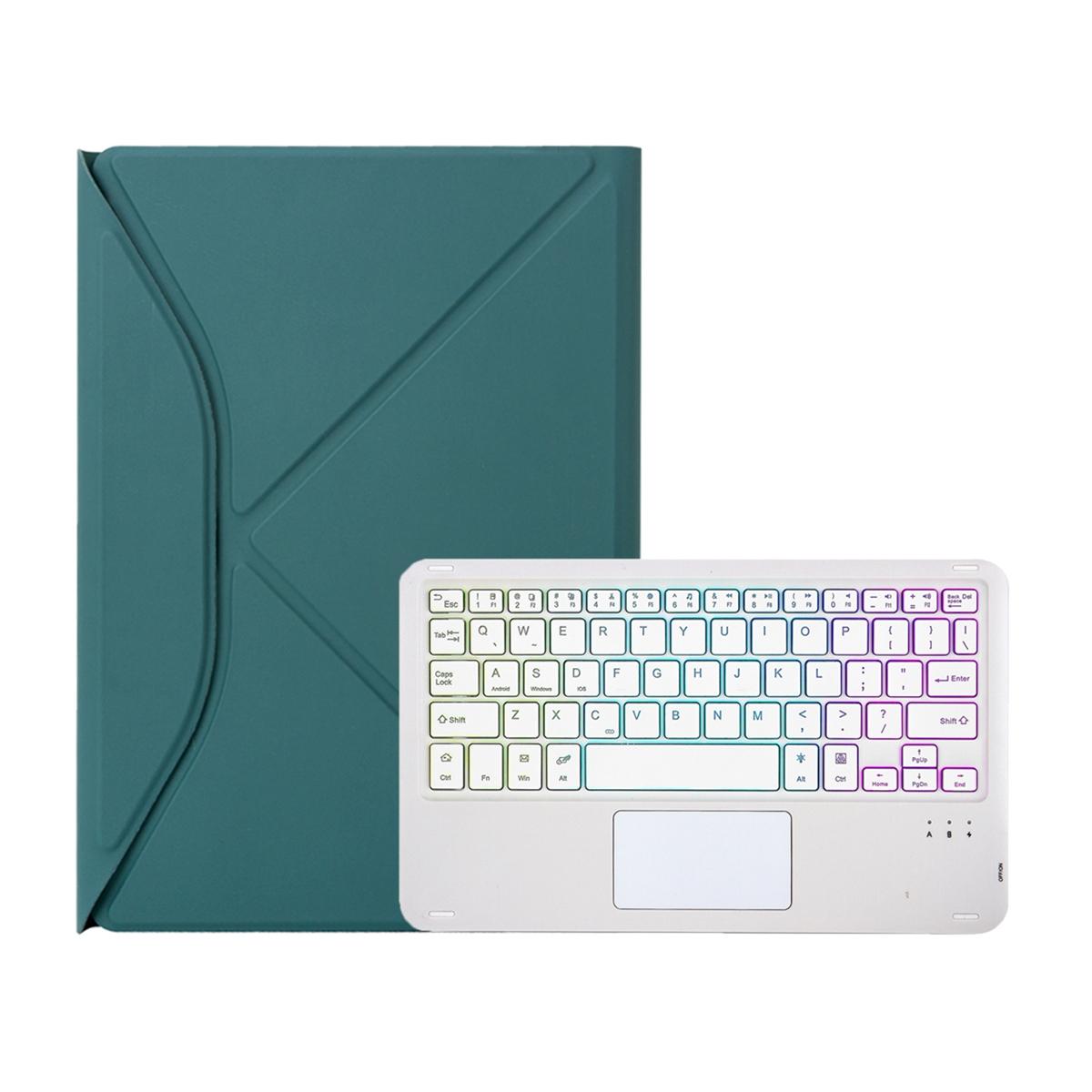 Touchpad Bluetooth Keyboard Leather Tablet Case With Pen Slot And Backlight - Green