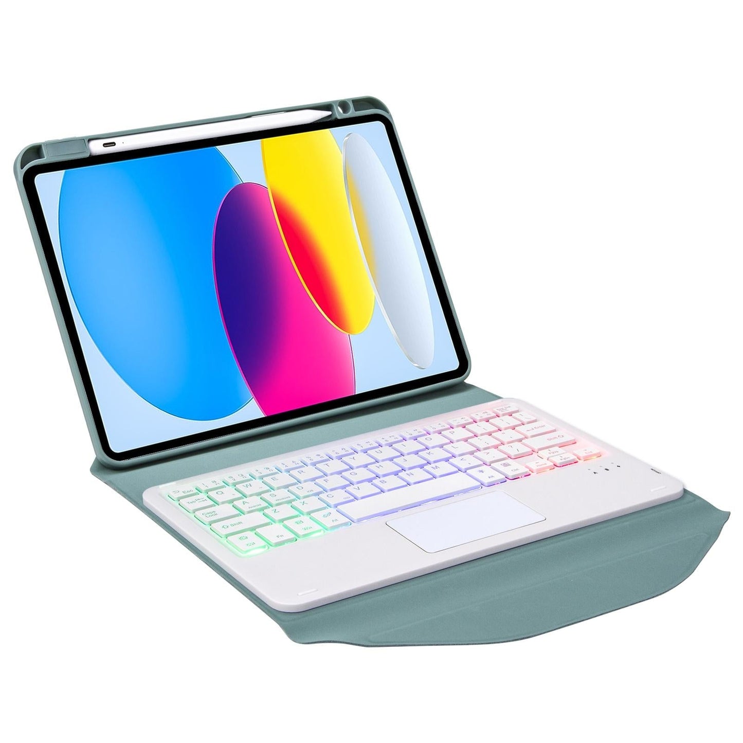 Touchpad Bluetooth Keyboard Leather Tablet Case With Pen Slot And Backlight - Green