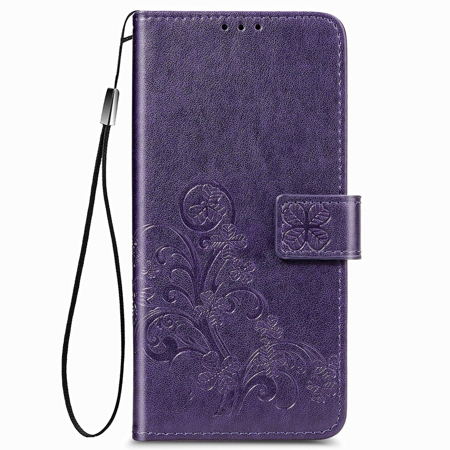 Embossed Leather Phone Case for Samsung Galaxy z Fold 4 with Four Leaf Clasp - Blue