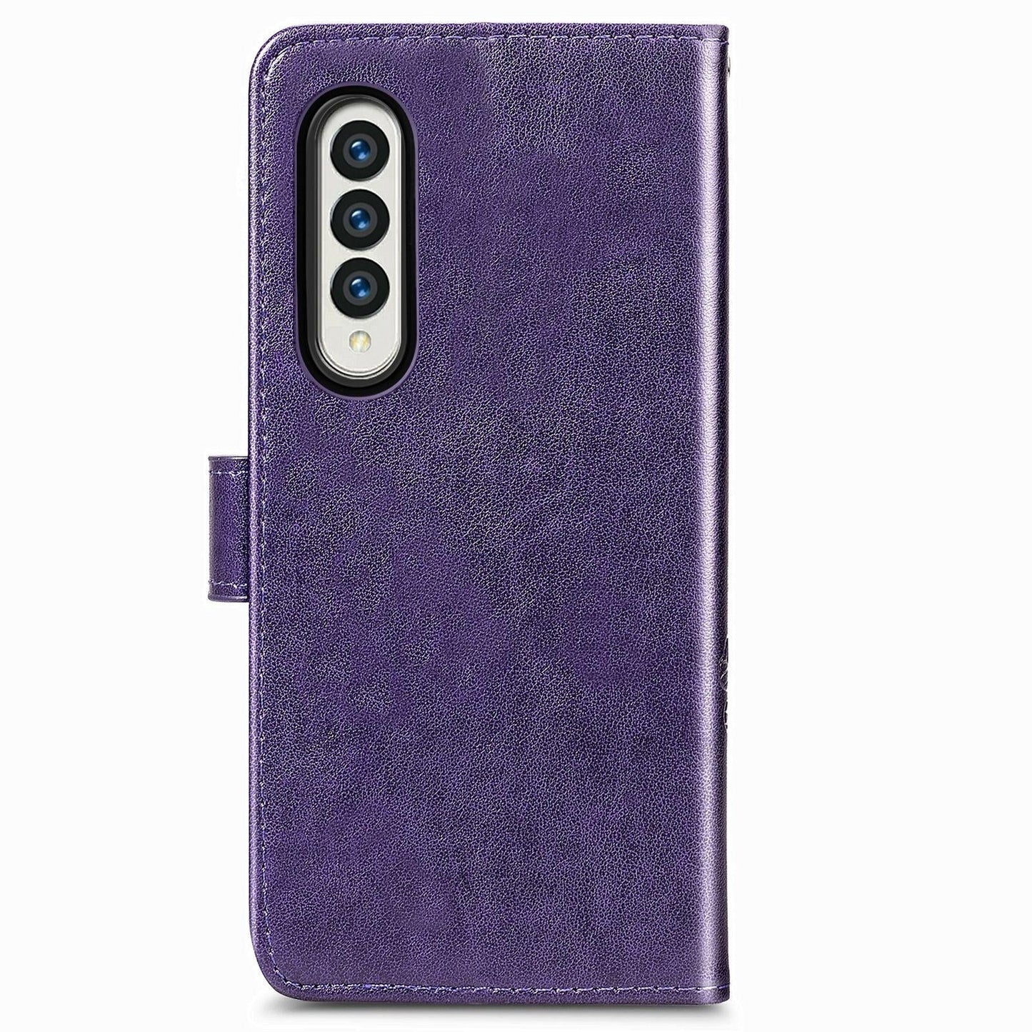 Embossed Leather Phone Case for Samsung Galaxy z Fold 4 with Four Leaf Clasp - Blue
