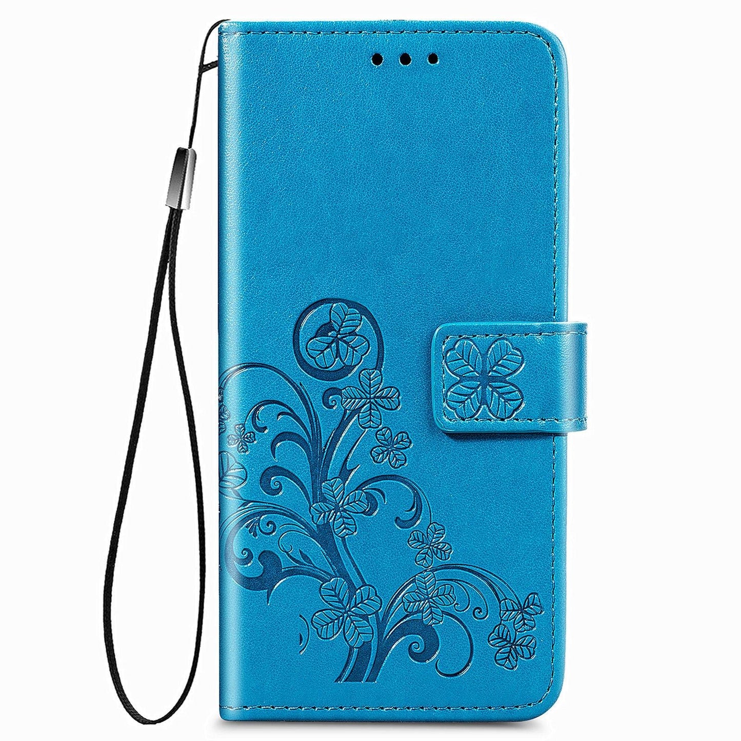 Embossed Leather Phone Case for Samsung Galaxy z Fold 4 with Four Leaf Clasp - Blue