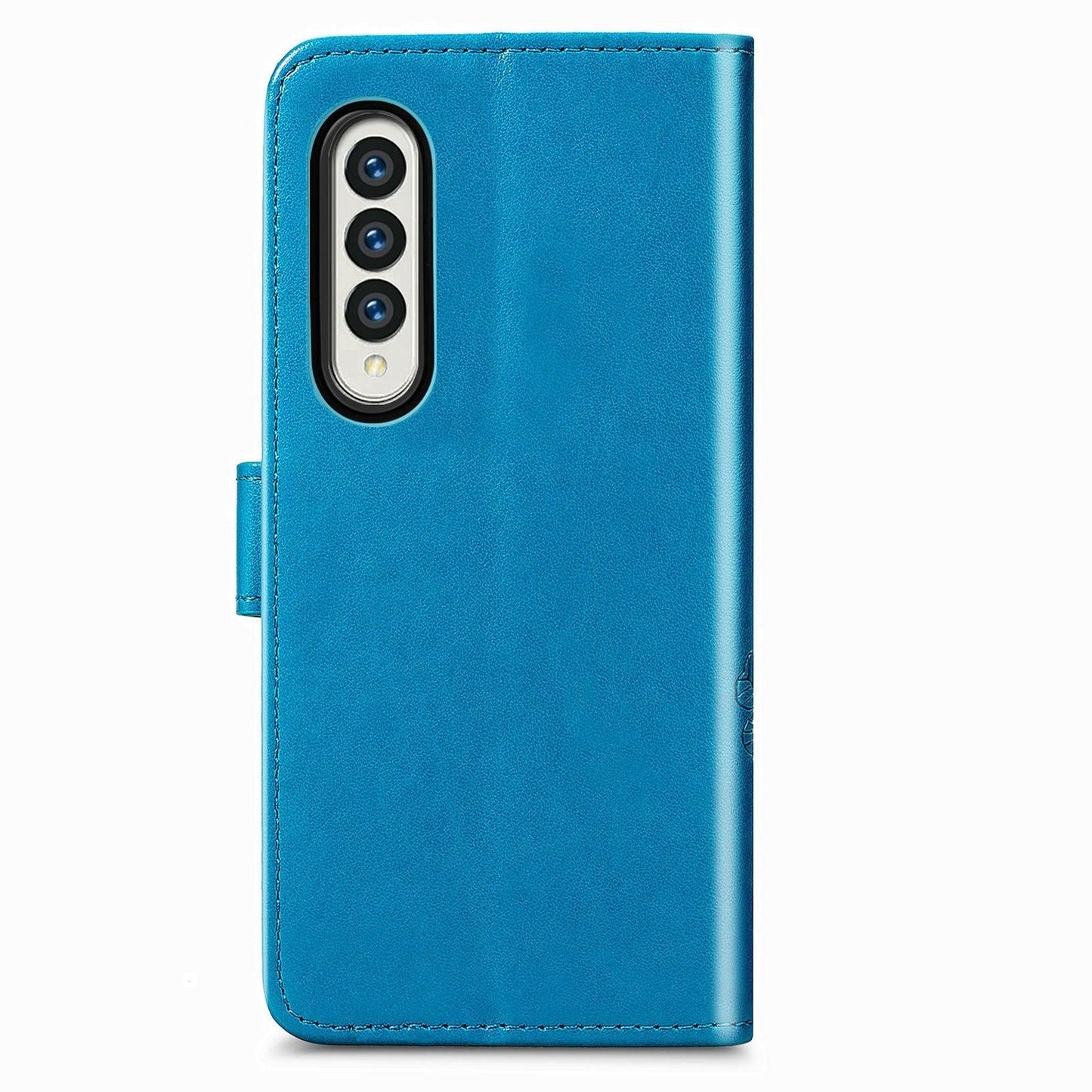 Embossed Leather Phone Case for Samsung Galaxy z Fold 4 with Four Leaf Clasp - Blue