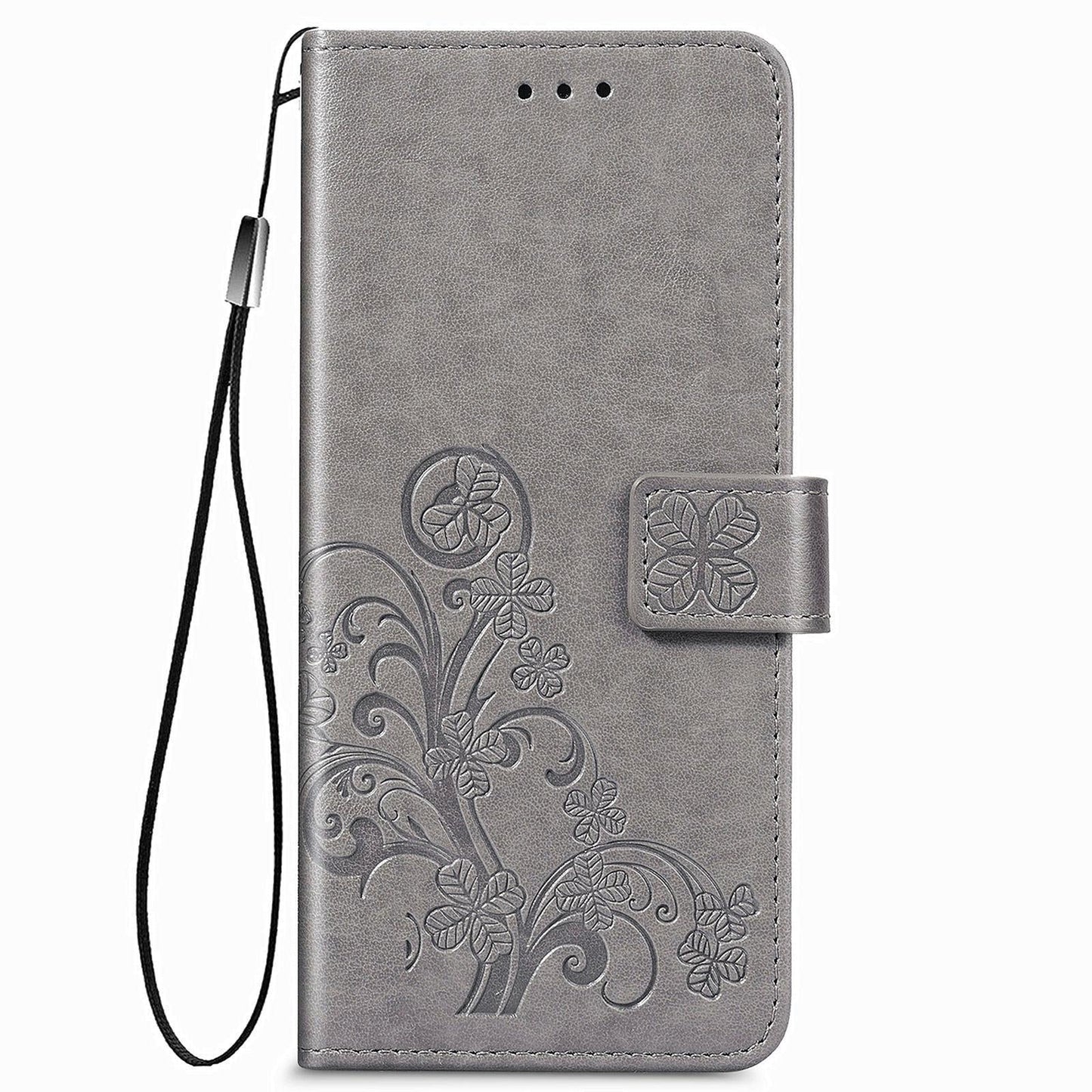 Embossed Leather Phone Case for Samsung Galaxy z Fold 4 with Four Leaf Clasp - Blue