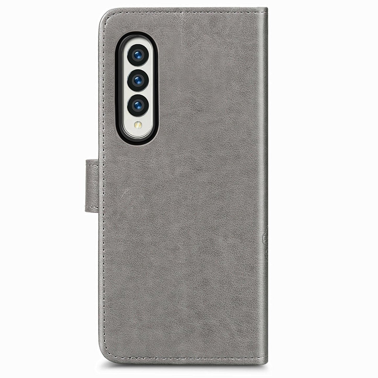 Embossed Leather Phone Case for Samsung Galaxy z Fold 4 with Four Leaf Clasp - Blue