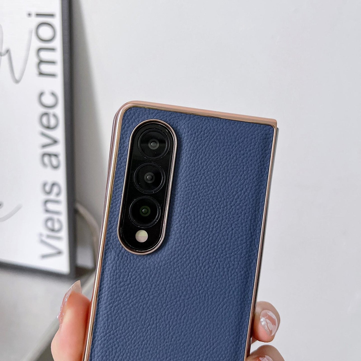 Skyline Series Nano Electroplating Pu Case for Samsung Galaxy z Fold 4 - Pink Gold