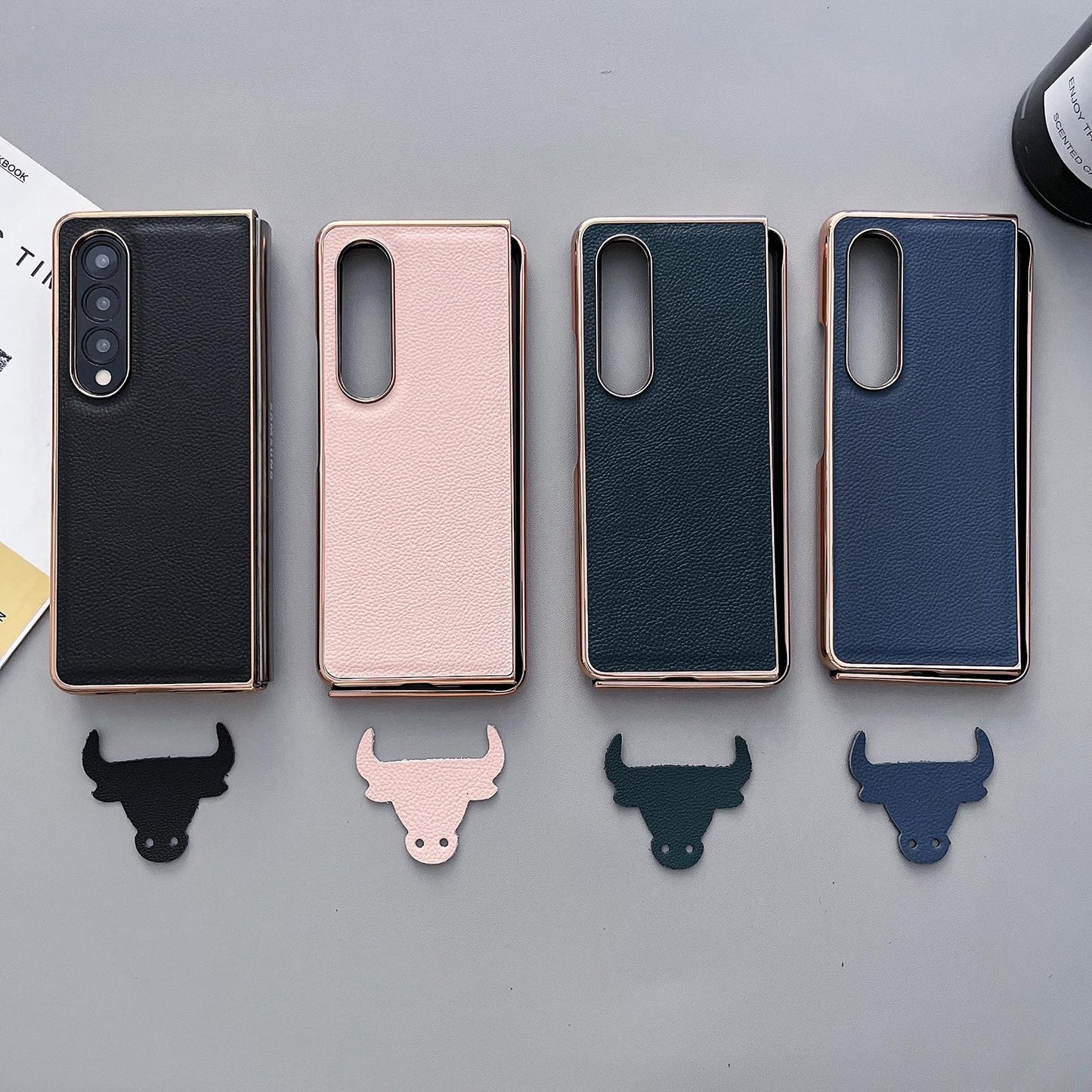 Skyline Series Nano Electroplating Pu Case for Samsung Galaxy z Fold 4 - Pink Gold