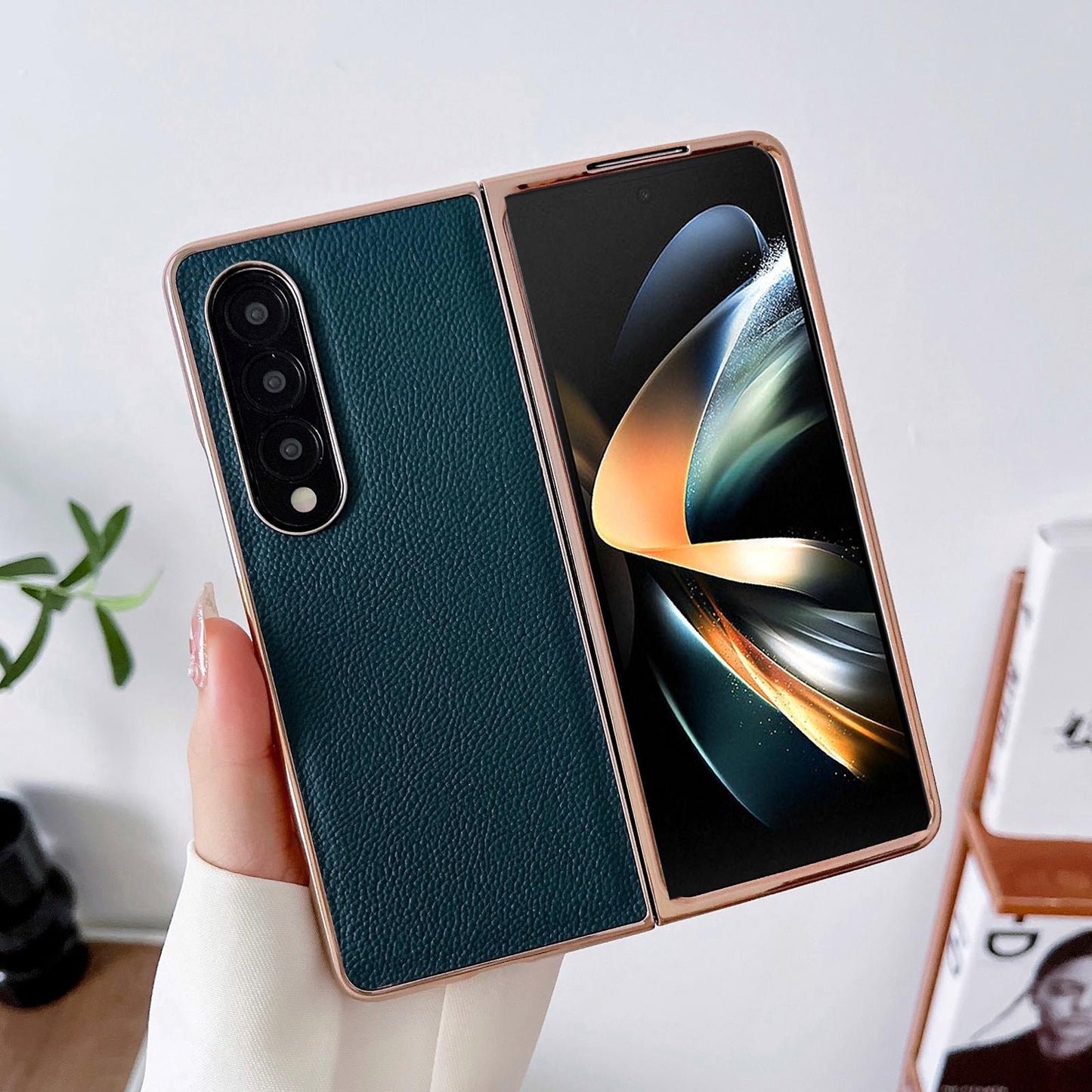 Skyline Series Nano Electroplating Pu Case for Samsung Galaxy z Fold 4 - Pink Gold