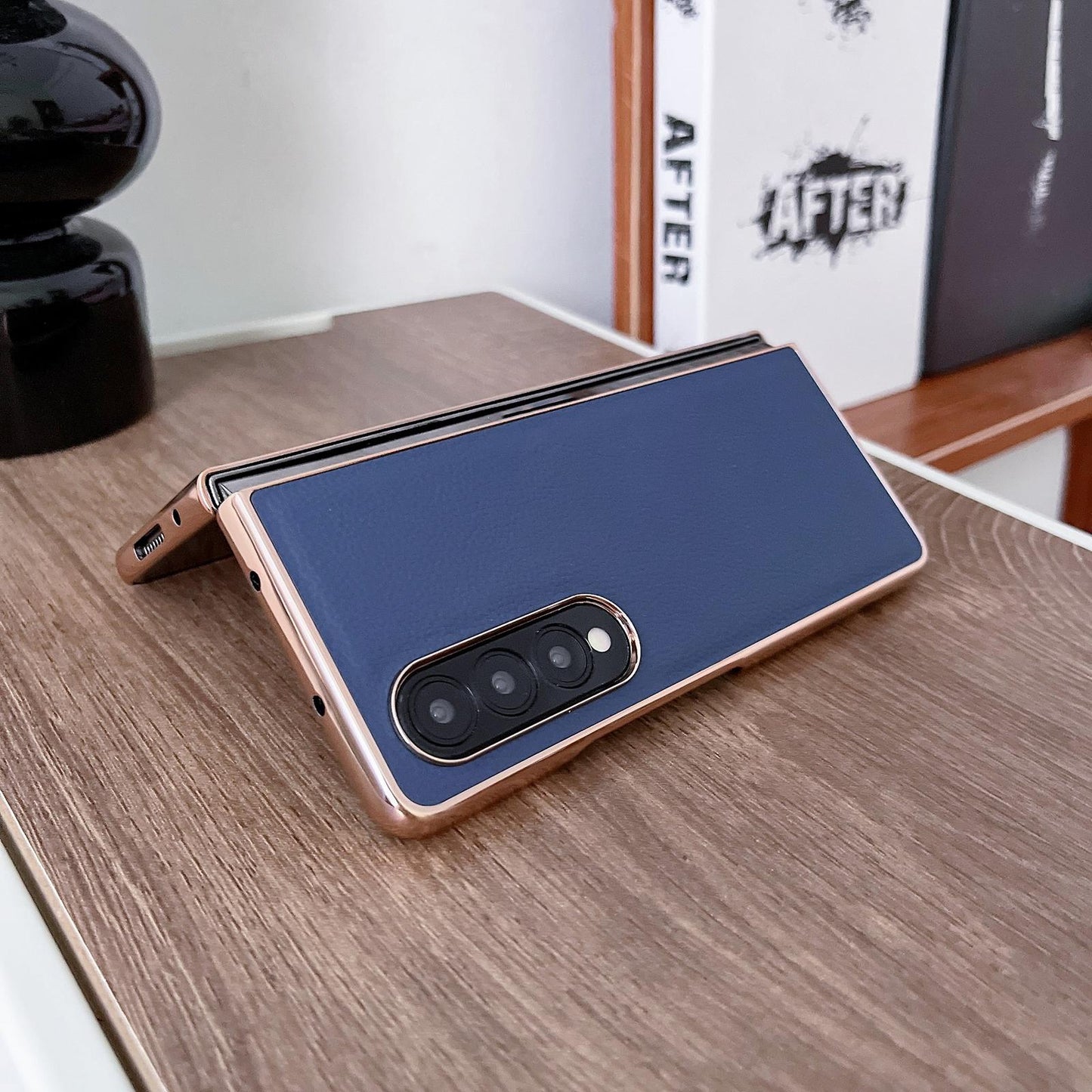 Skyline Series Nano Electroplating Pu Case for Samsung Galaxy z Fold 4 - Pink Gold
