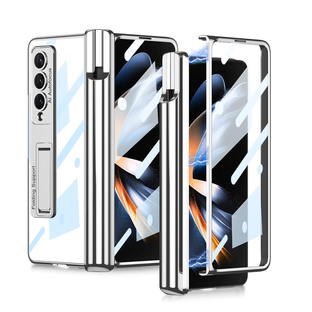 For Samsung Galaxy Z Fold4 5G Shockproof Magnetic Case With Pen Slots - Blue