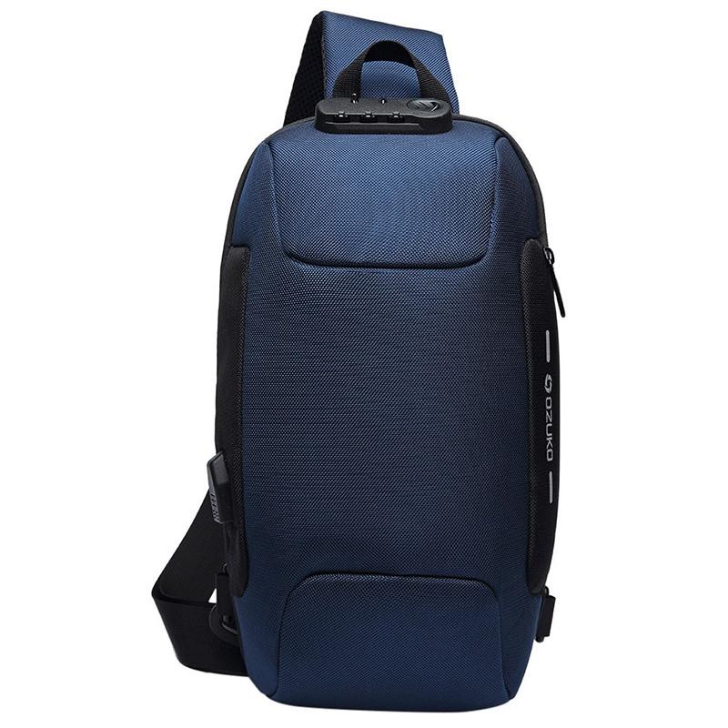 Anti Theft Men Waterproof Crossbody Bag With USB Port - Dark Grey