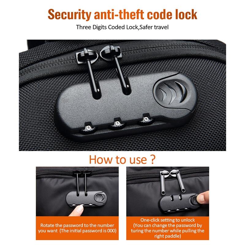 Anti Theft Men Waterproof Crossbody Bag With USB Port - Dark Grey