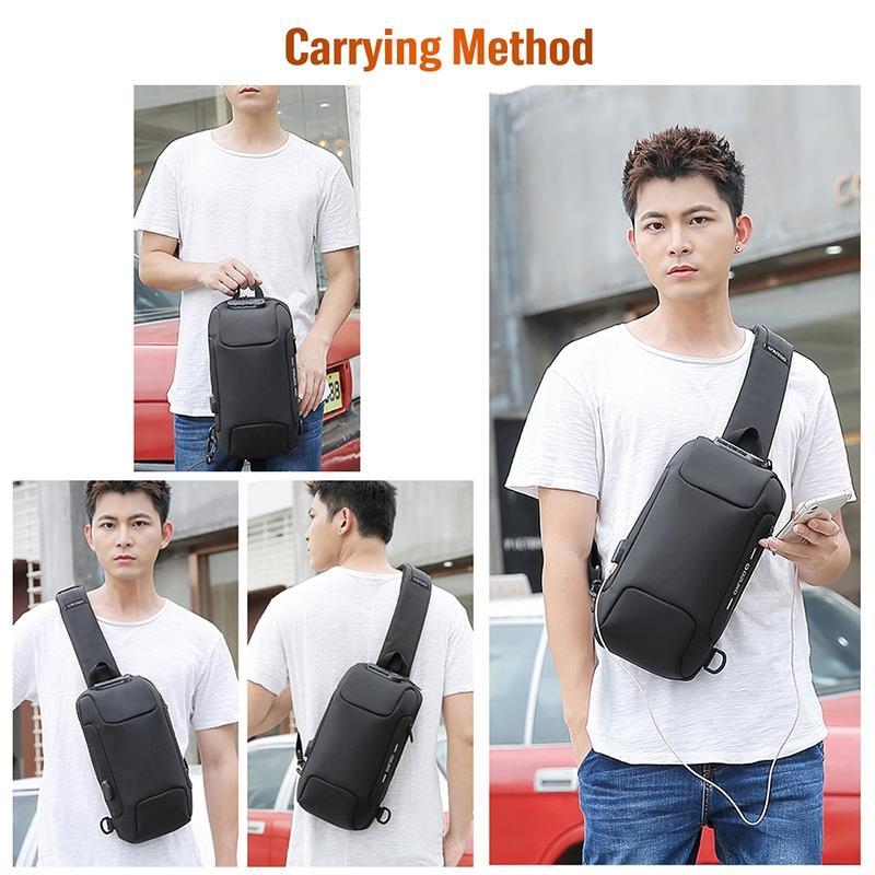Anti Theft Men Waterproof Crossbody Bag With USB Port - Dark Grey