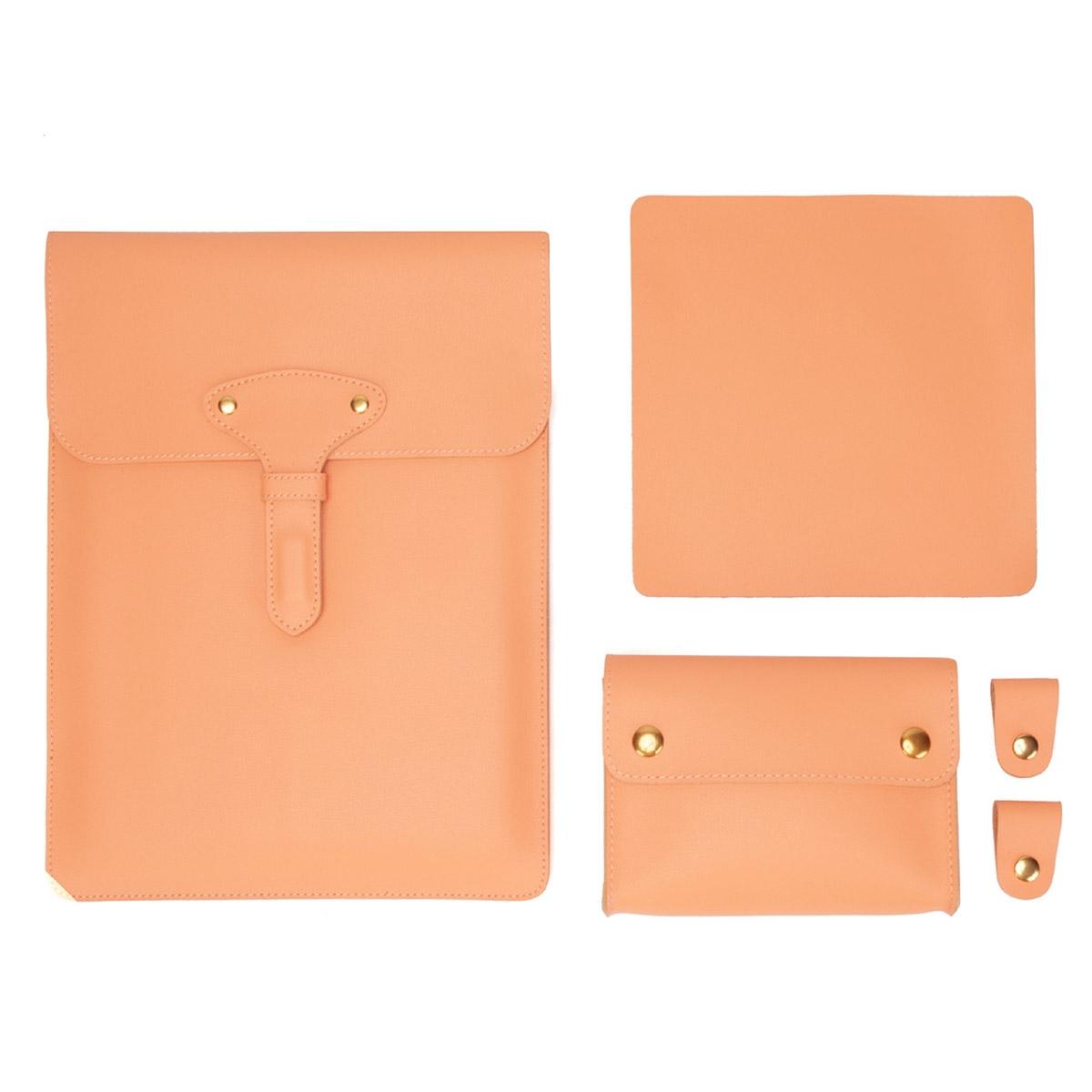 3-in-1 Waterproof Leather Laptop Liner Bag - 13 Inches - Honeydet Oranges
