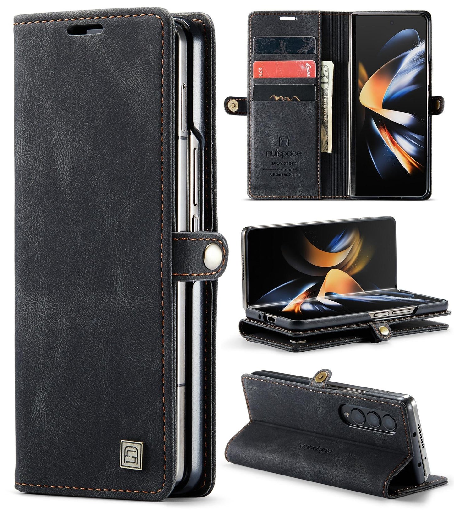 Vintage Rfid Leather Phone Case for Samsung Galaxy z Fold 4 - Coffee