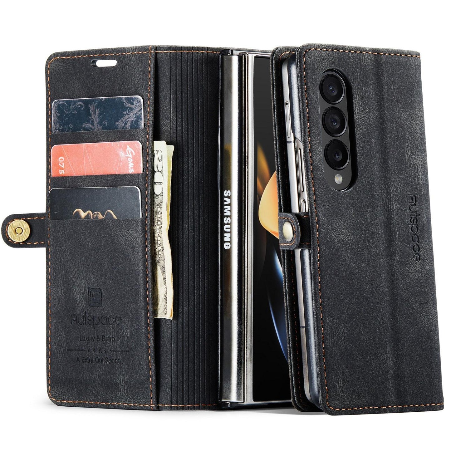 Vintage Rfid Leather Phone Case for Samsung Galaxy z Fold 4 - Coffee