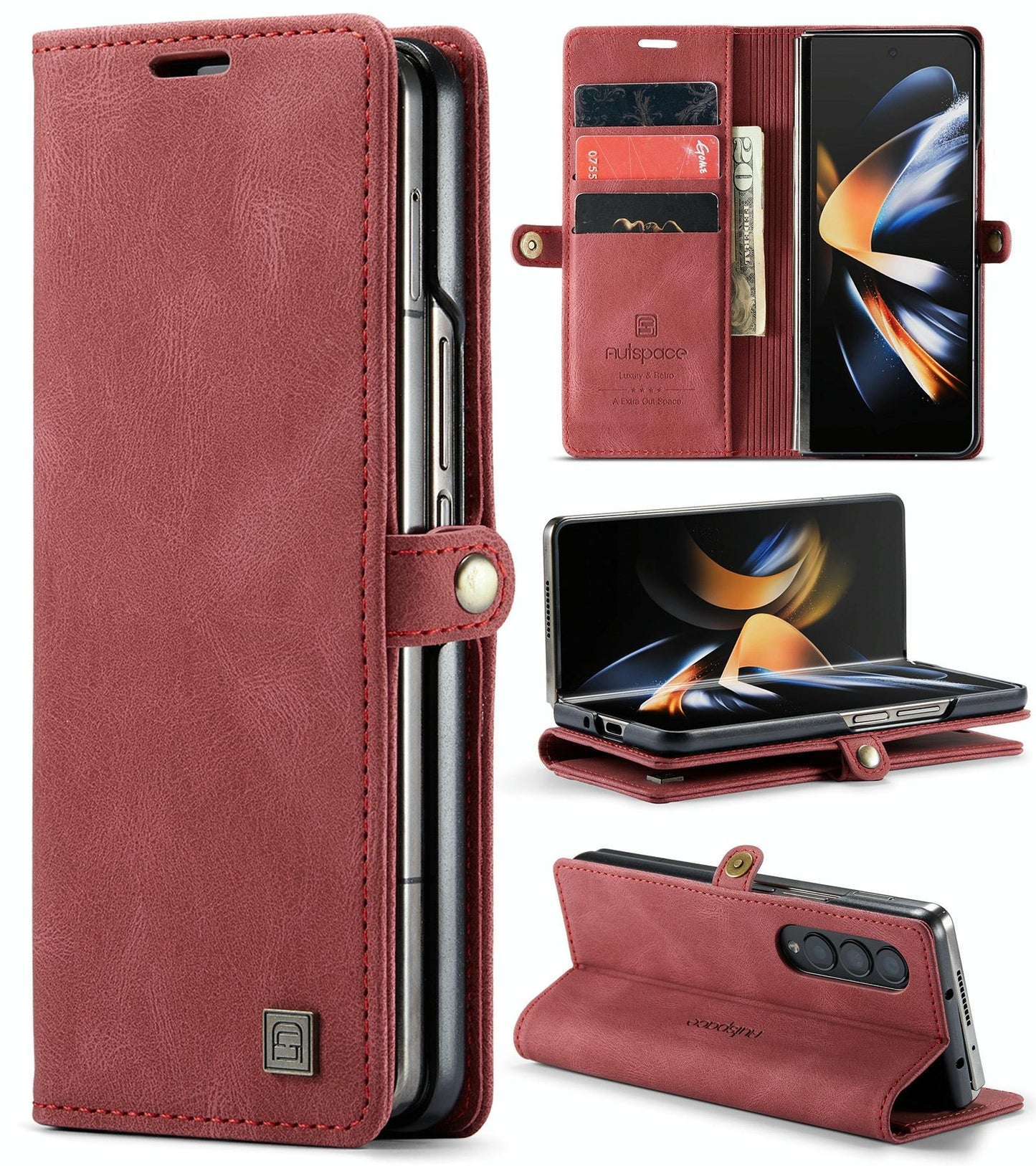 Vintage Rfid Leather Phone Case for Samsung Galaxy z Fold 4 - Coffee