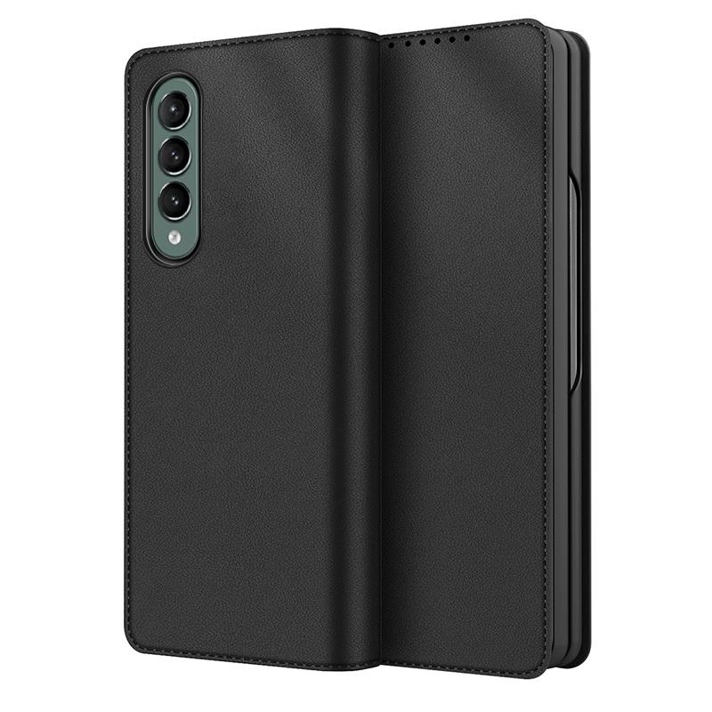 Foldable Leather Phone Case for Samsung Galaxy z Fold 4 - Horizontal Flip - Plain Brown