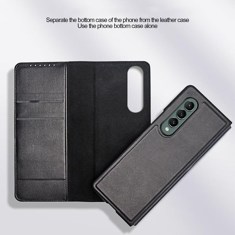 Foldable Leather Phone Case for Samsung Galaxy z Fold 4 - Horizontal Flip - Plain Brown