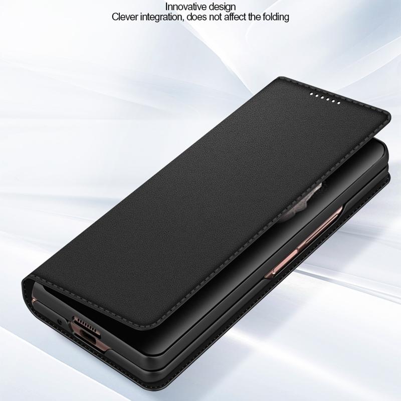 Foldable Leather Phone Case for Samsung Galaxy z Fold 4 - Horizontal Flip - Plain Brown