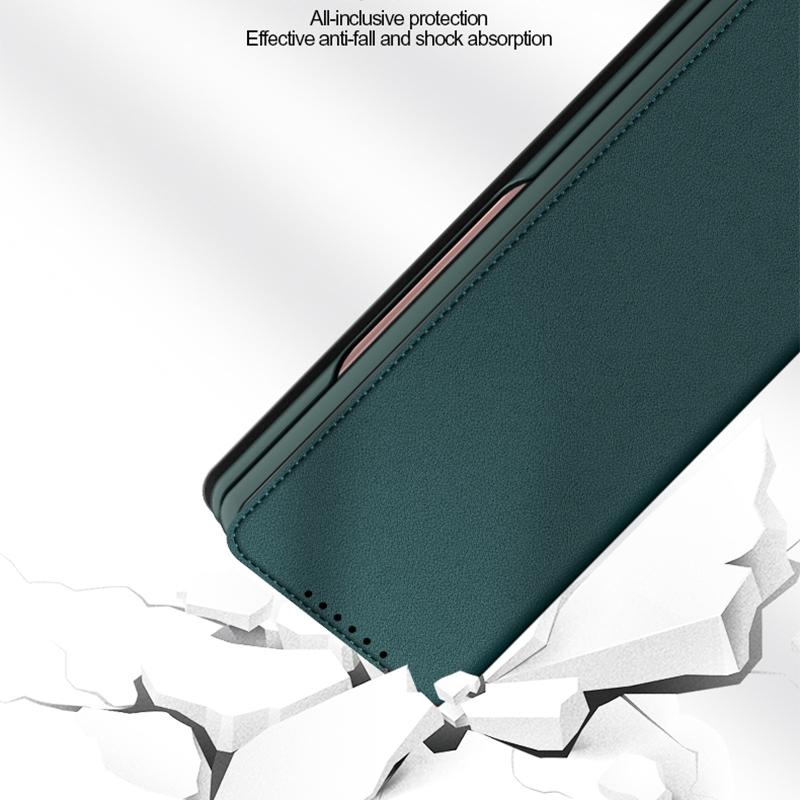 Foldable Leather Phone Case for Samsung Galaxy z Fold 4 - Horizontal Flip - Plain Brown