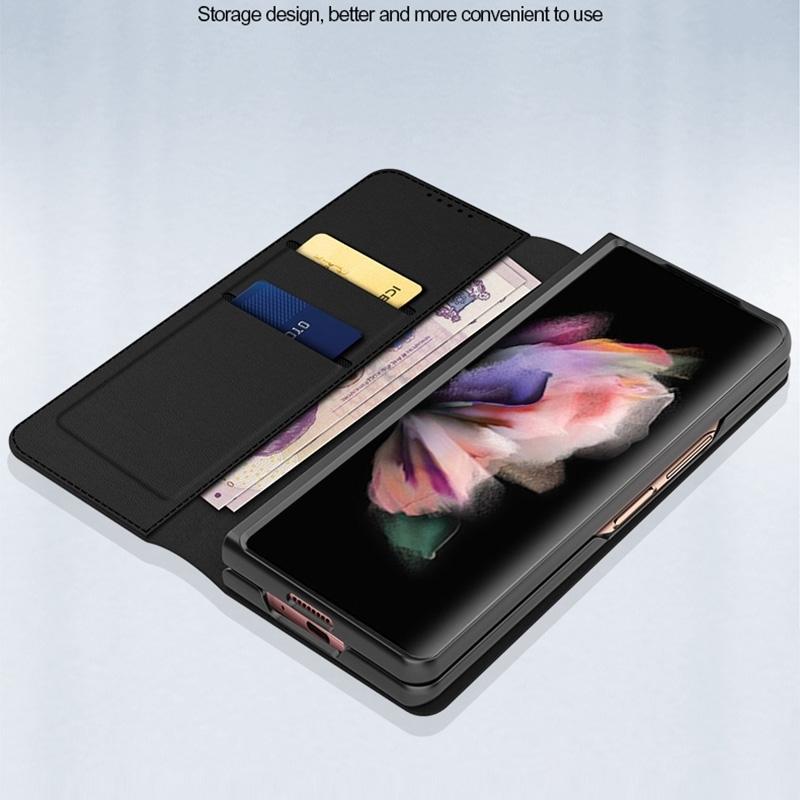 Foldable Leather Phone Case for Samsung Galaxy z Fold 4 - Horizontal Flip - Plain Brown