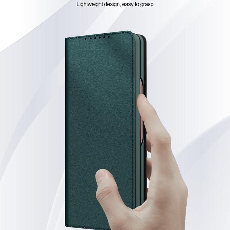 Foldable Leather Phone Case for Samsung Galaxy z Fold 4 - Horizontal Flip - Plain Brown