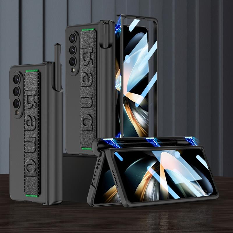 Foldable Phone Case with Magnetic Hinge and Wrist Strap for Samsung Galaxy z Fold 4 - Portable and Secure - Black