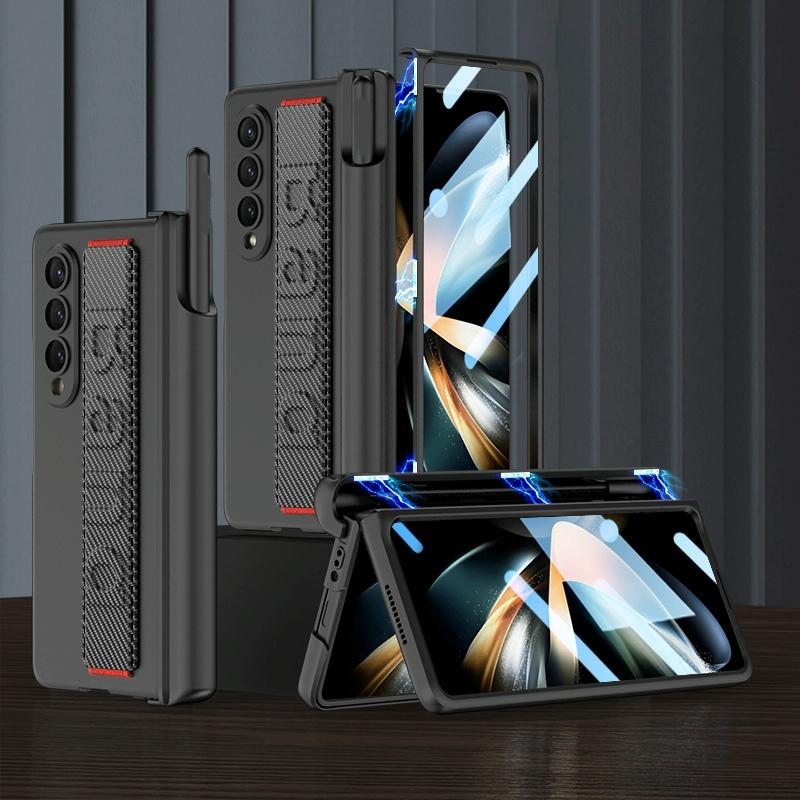 Foldable Phone Case with Magnetic Hinge and Wrist Strap for Samsung Galaxy z Fold 4 - Portable and Secure - Black