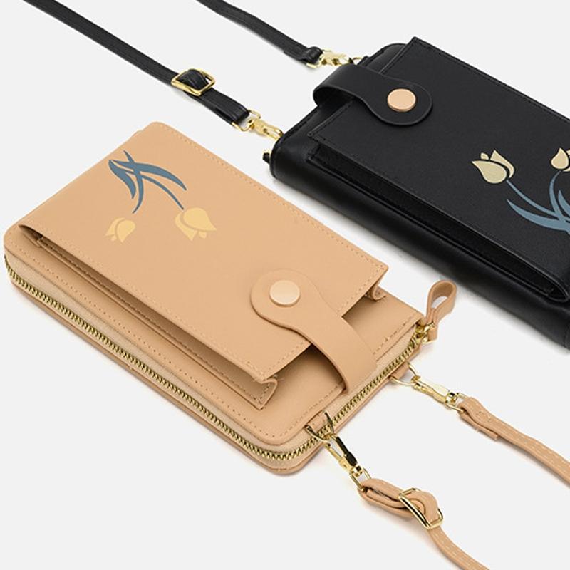 Floral Single Shoulder Cell Phone Bag For Women - Apricot
