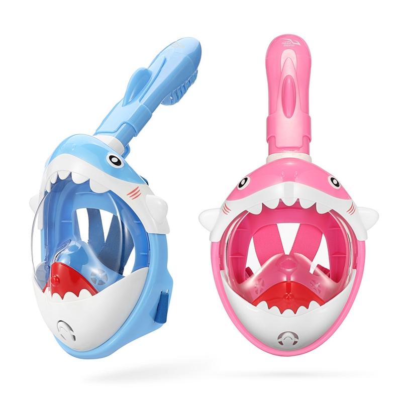 Full Dry Cartoon Kids Diving Mask for Snorkeling - Shark Pink