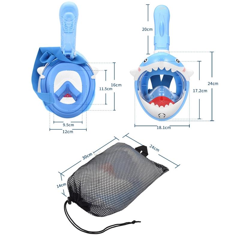 Full Dry Cartoon Kids Diving Mask for Snorkeling - Shark Pink