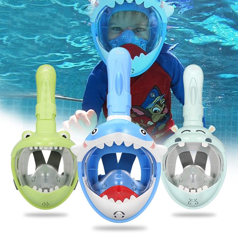 Full Dry Cartoon Kids Diving Mask for Snorkeling - Shark Pink