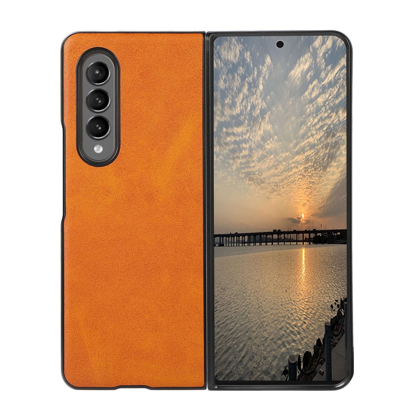 For Samsung Galaxy Z Fold4 5G Dual Tone Calf Texture Shockproof Case - Blue