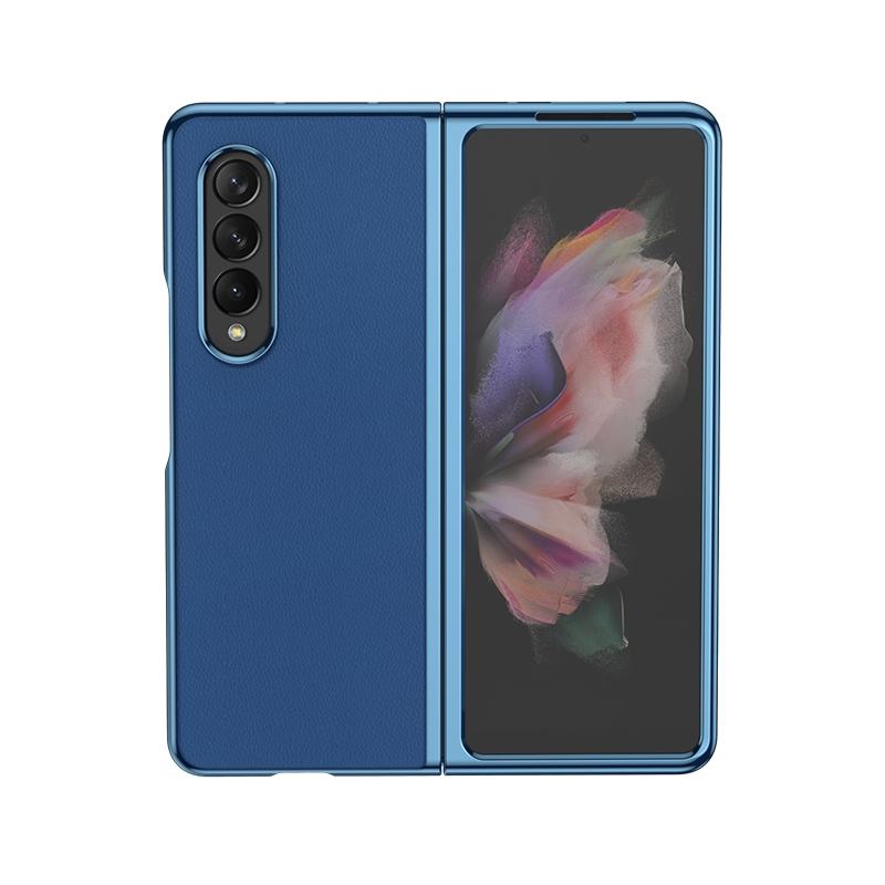 For Samsung Galaxy Z Fold4 5G Leather Folding Phone Case - Electroplated Finish - Army Green