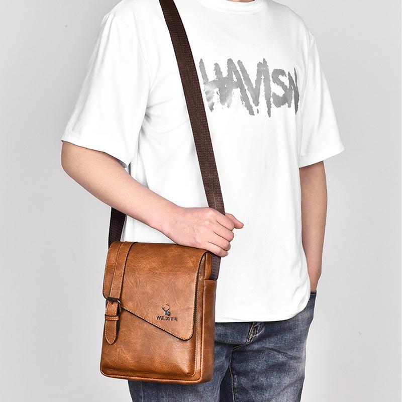 Retro Crossbody Messenger Bag Large Capacity - Dark Brown