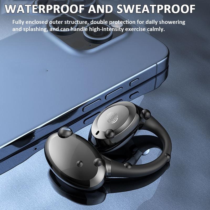 Waterproof Touch Control Wireless Earphones with Ear-hook for Sports - White