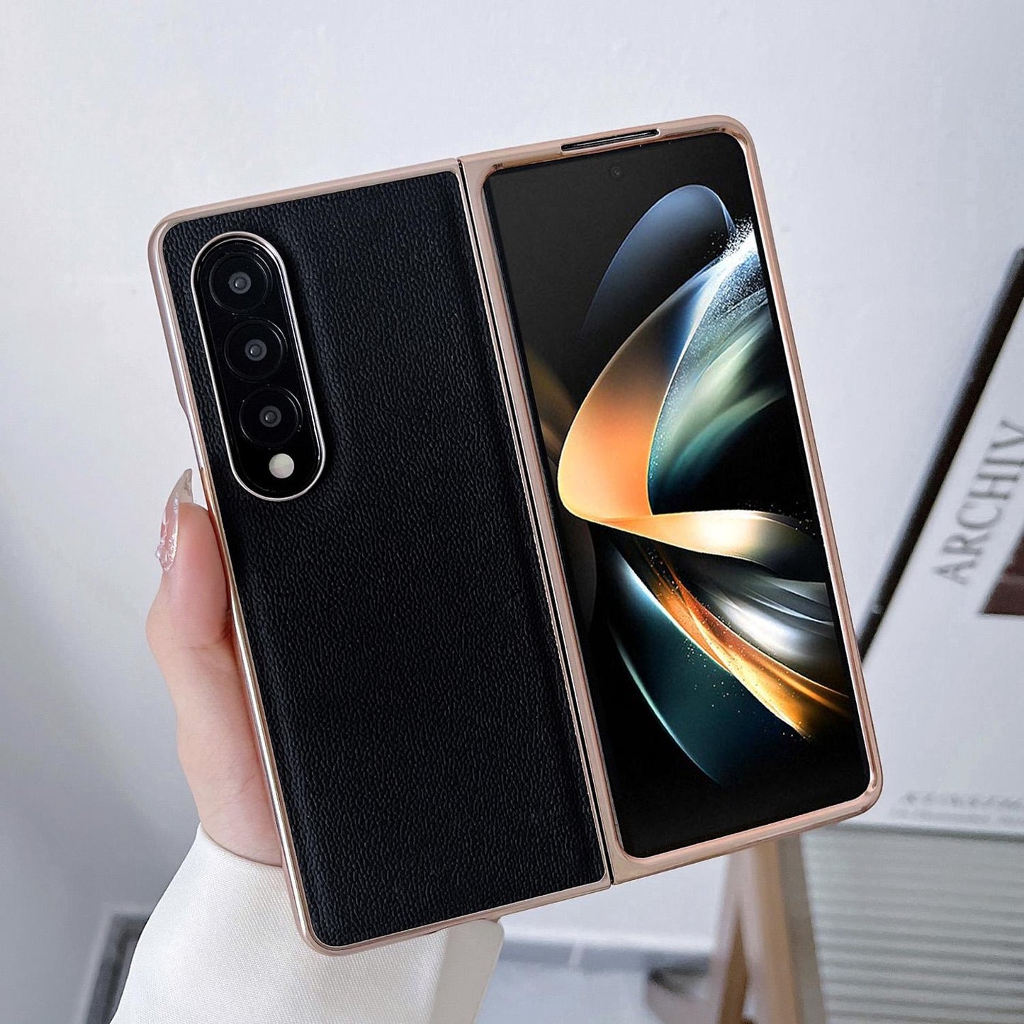 For Samsung Galaxy Z Fold4 5G Leather Phone Case - Nano Plating - Dark Green
