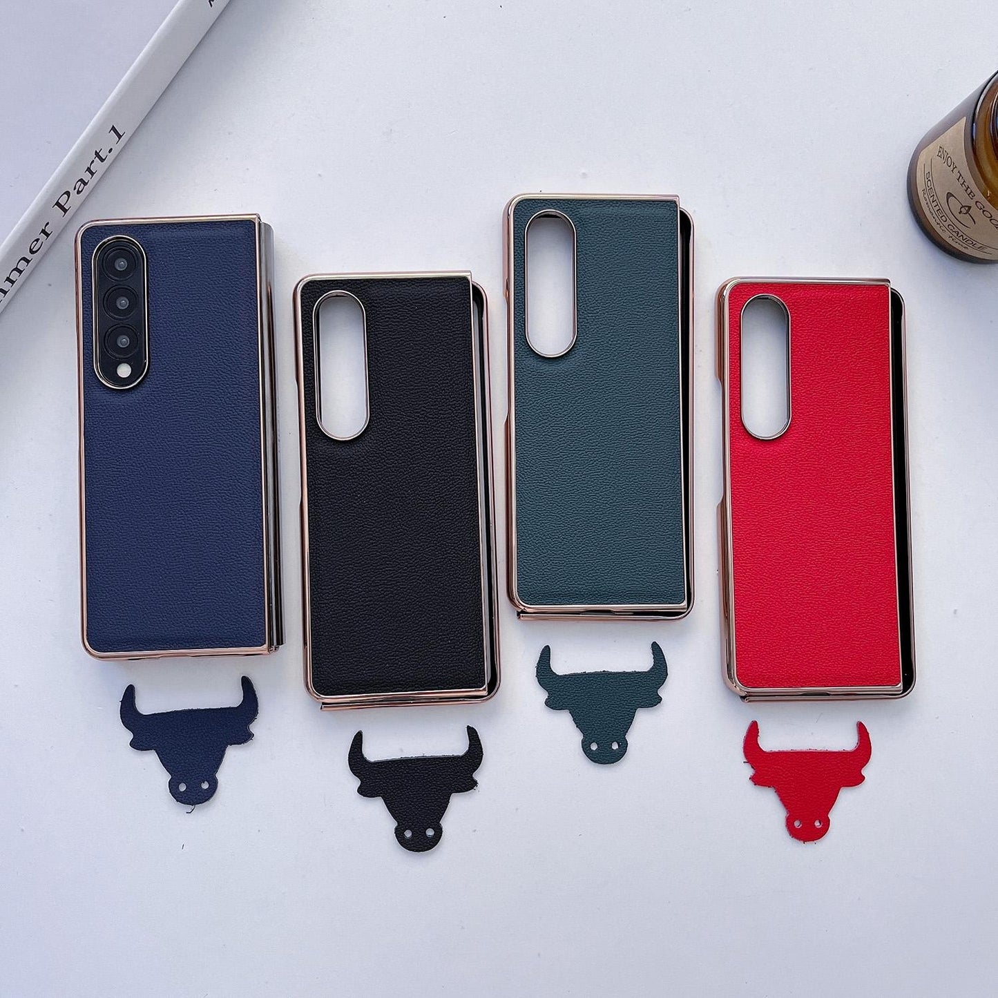 For Samsung Galaxy Z Fold4 5G Leather Phone Case - Nano Plating - Dark Green