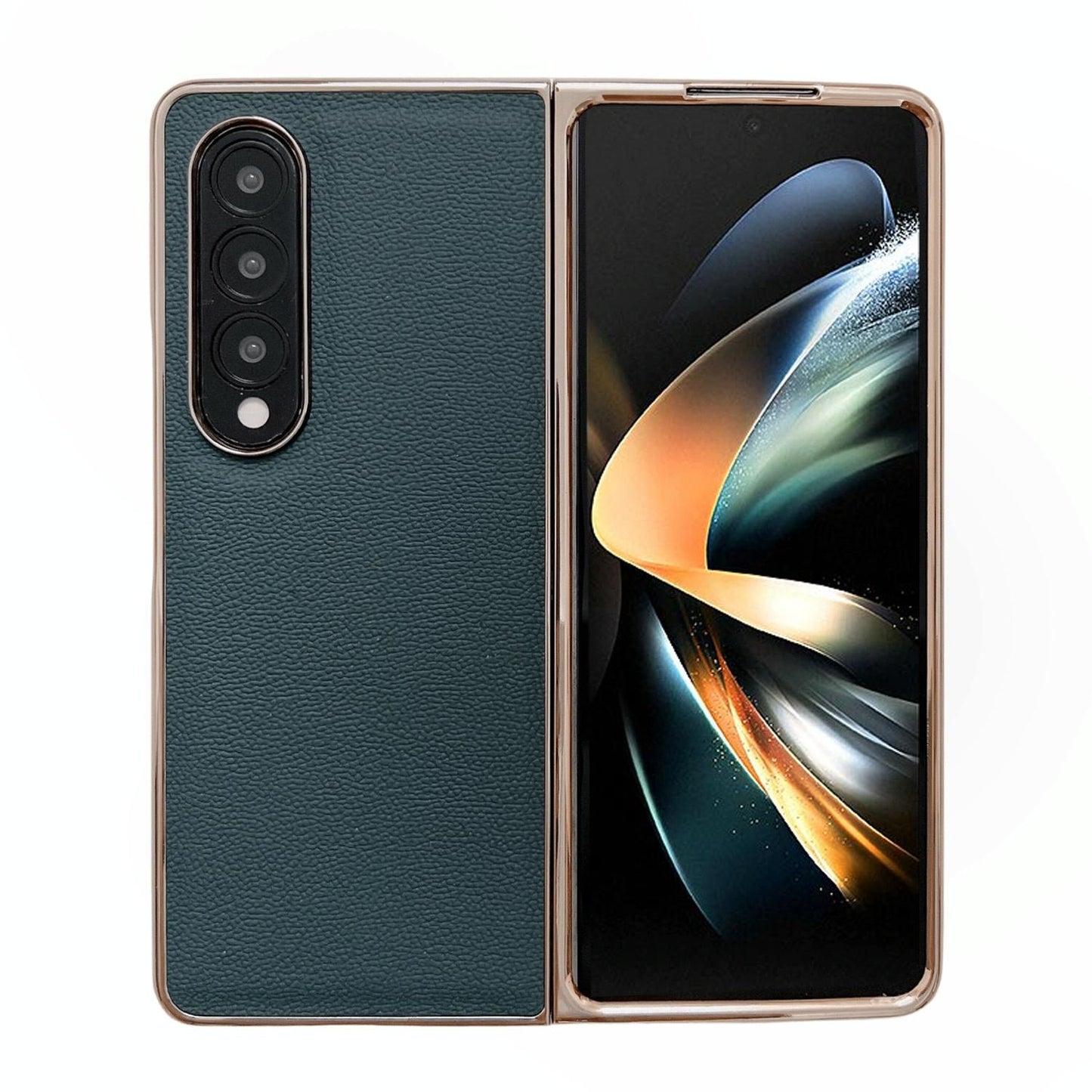 For Samsung Galaxy Z Fold4 5G Leather Phone Case - Nano Plating - Dark Green