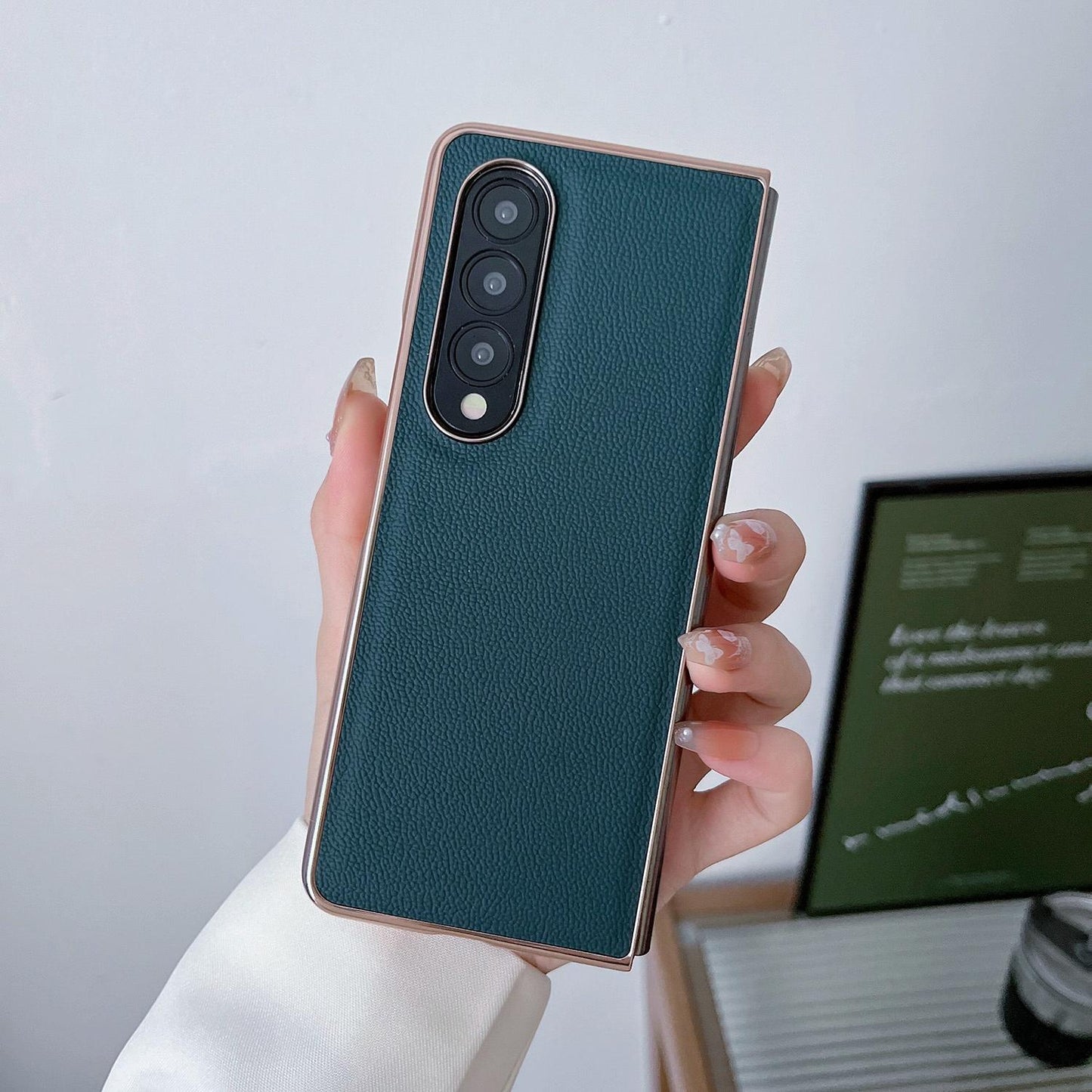 For Samsung Galaxy Z Fold4 5G Leather Phone Case - Nano Plating - Dark Green