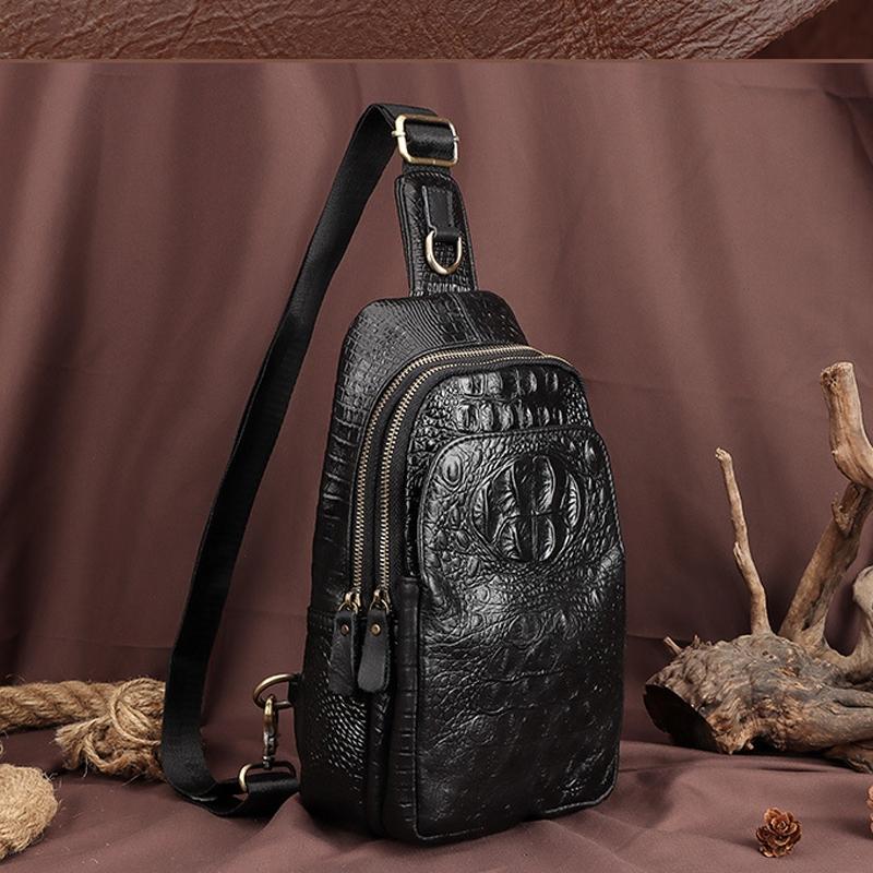 Leather Men Crossbody Bag - Black