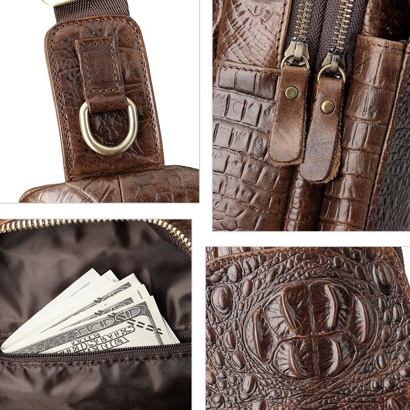 Leather Men Crossbody Bag - Black