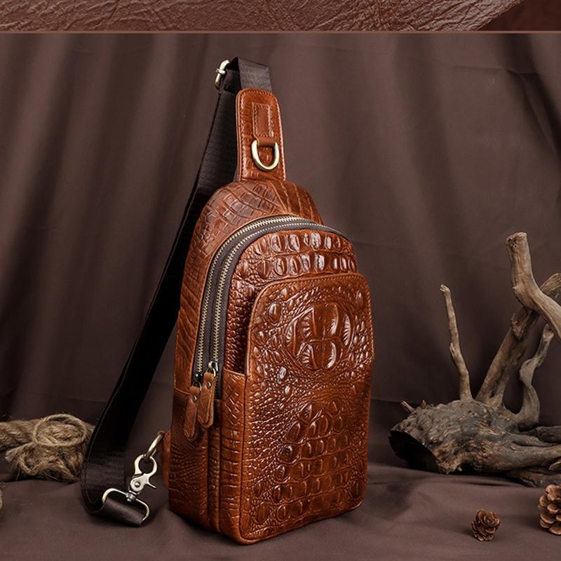 Leather Men Crossbody Bag - Black